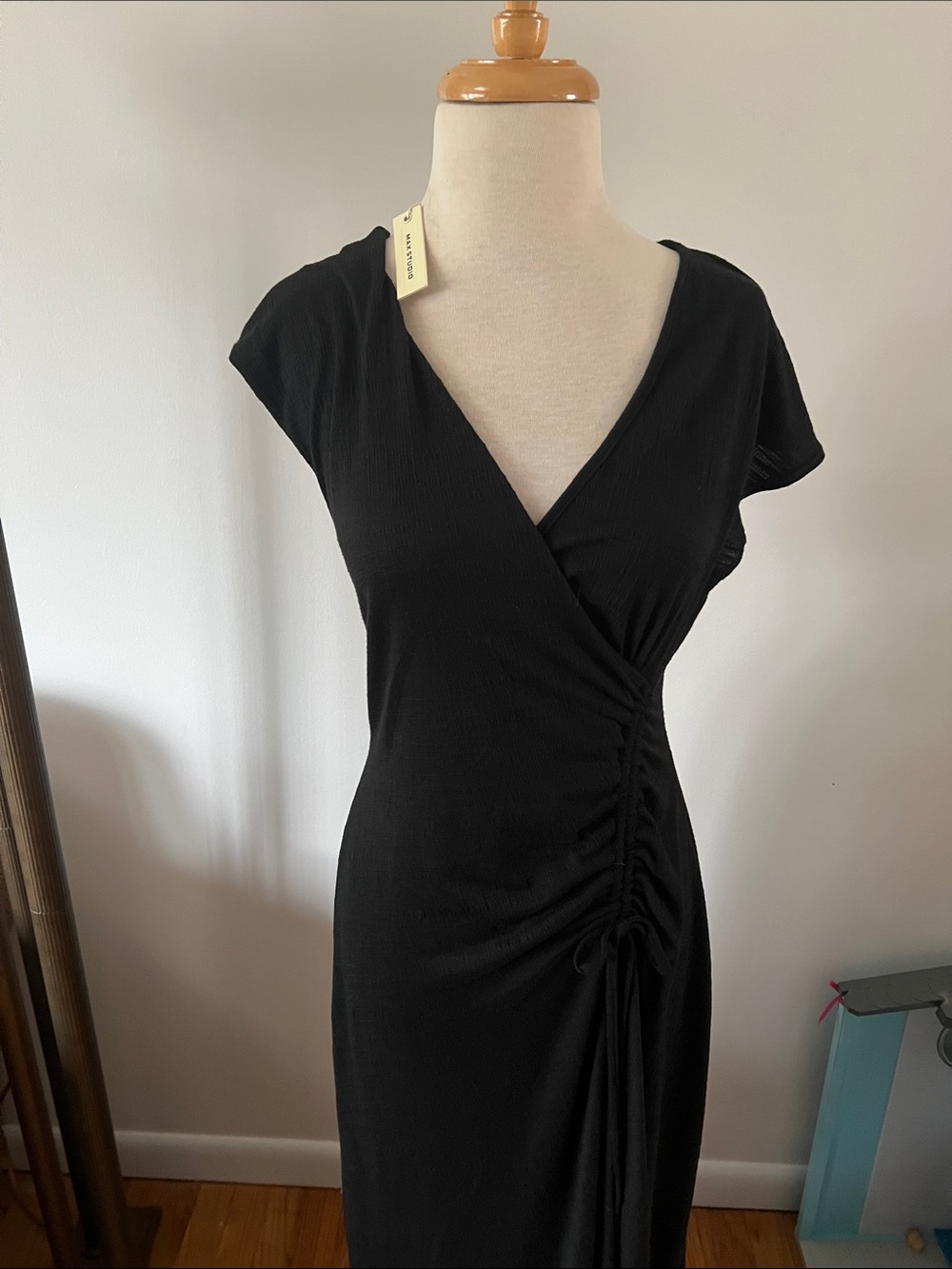 Max Studio Black Ruched Wrap dress NWT